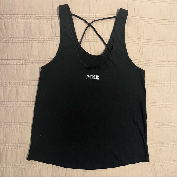 PINK Victoria's Secret Black Tank Top with White Logo - Picture 2 of 3